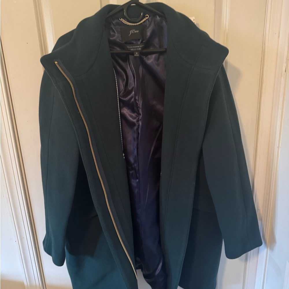 J. Crew Women’s Dark Green Pea Coat with Gold Zipper